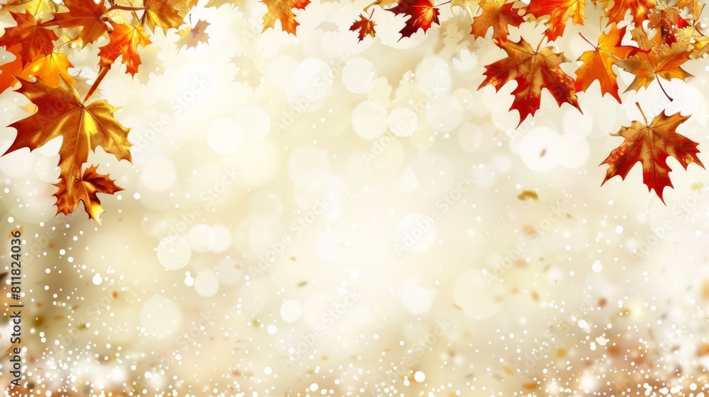 Autumn Leaves and Bokeh Lights Background for Seasonal Design Autumn Leaves and Bokeh Lights Background for Seasonal Design