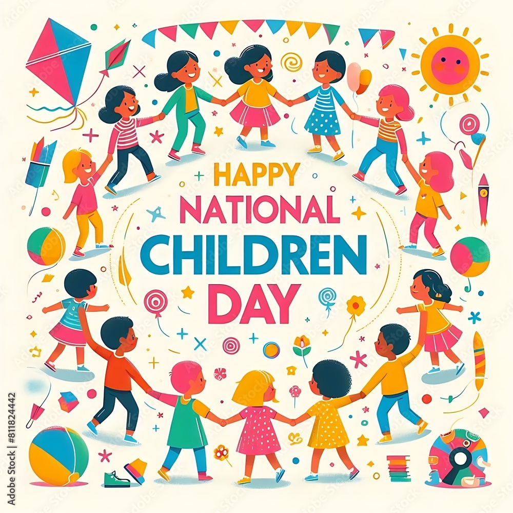 Fototapeta premium children with a frame. International childrens day 