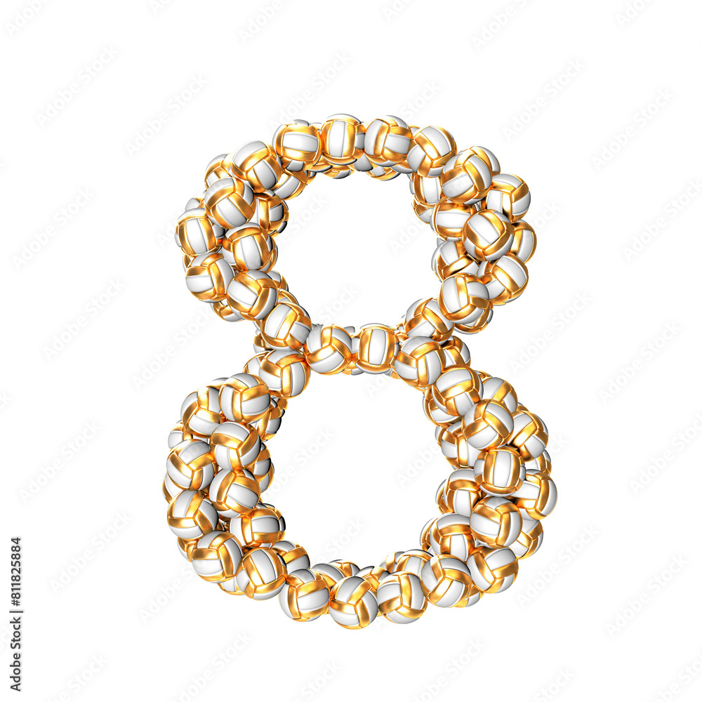 Obraz premium Symbol made of golden volleyballs. number 8