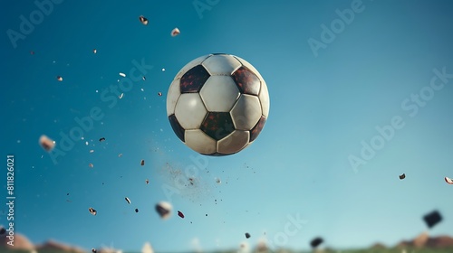 A football in mid-air  with a sense of weightlessness