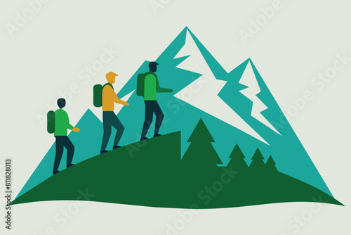 Hikers on the mountain vector design