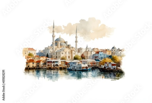Hagia Sophia. Istanbul, Turkey. Graphical sketch. Watercolor sketch.	 photo
