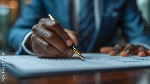 Businessman Committing to a Significant Agreement Concentrated Hand Signing Document