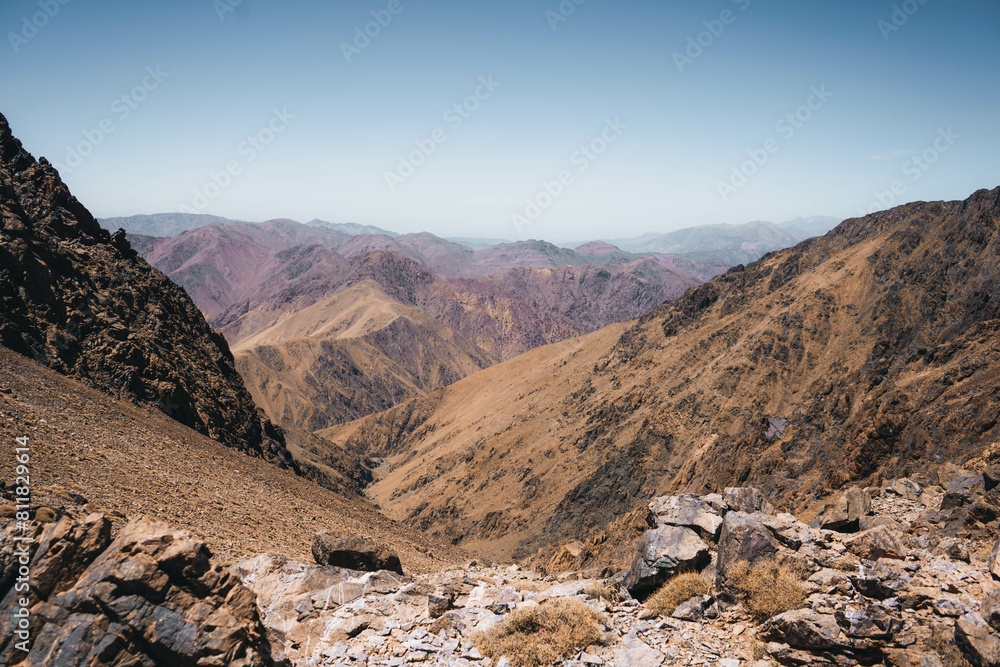 Toubkal National Park in Morocco is a landscape with rugged terrain. 
