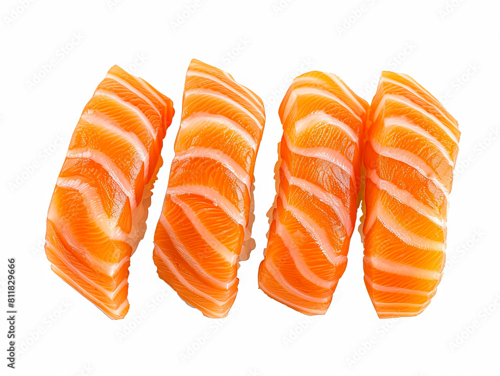 A group of salmon sashimi on a white background. A group of salmon sashimi on a white background.