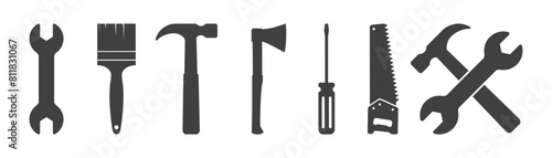 set of hand tools icons on white background
