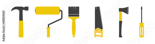 set of hand tools icons on white background