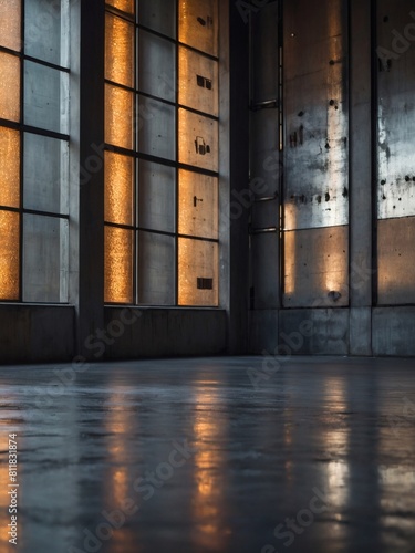 Industrial Chic, Abstract Interior Design Adorning a Concrete Room Against Architectural Backdrop