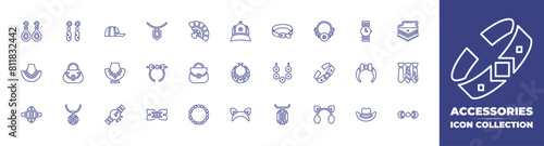 Accessories line icon collection. Editable stroke. Vector illustration. Containing ring, handbag, necklace, pearl necklace, headband, diadem, shakha pola, wristwatch, bow tie. photo
