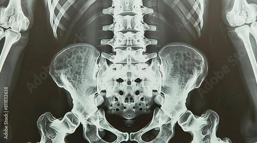 A detailed orthopedic Xray showcasing the lower back region under stress, revealing the vertebrae alignment for thorough medical analysis