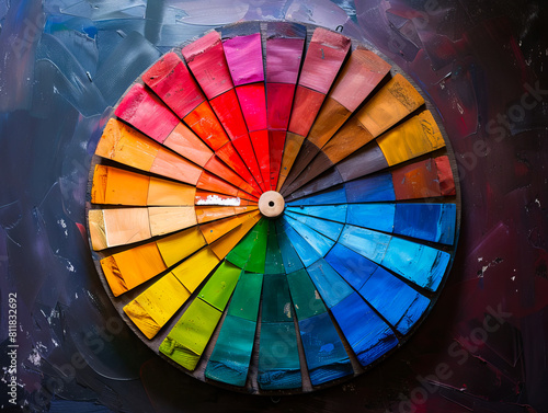 A wheel of paint colors on a wall. photo