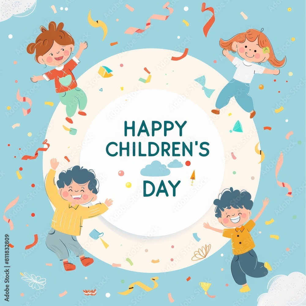 A flat illustration of happy children's day with text A flat illustration of happy children's day with text