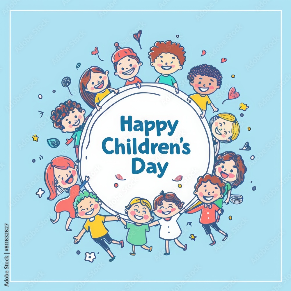 A flat illustration of happy children's day with text A flat illustration of happy children's day with text