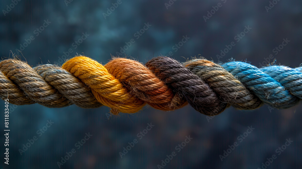 A rope with different colors of yarn. A rope with different colors of yarn.