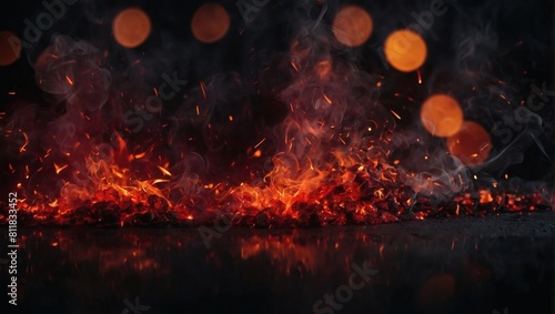 Inferno Ambiance  Background with Fire Sparks  Embers  and Smoke Overlay  Red Sparkles and Fog on Black