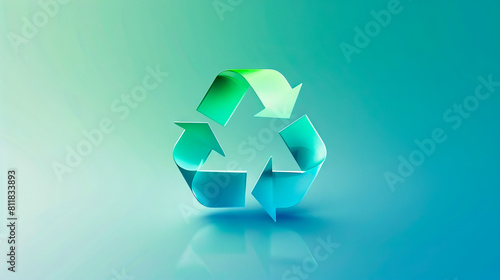 A green and blue recycling symbol on a blue background.