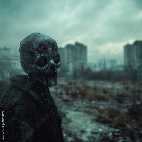 Creepy Skull Creature in Post-Apocalyptic Urban Setting
