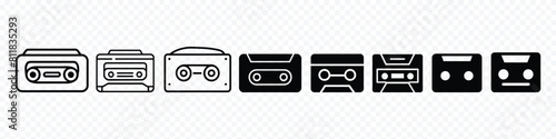 Cassette icon, Audio Cassette icon, Audio cassette tape isolated vector old music retro player. Audio Cassette Icons set photo