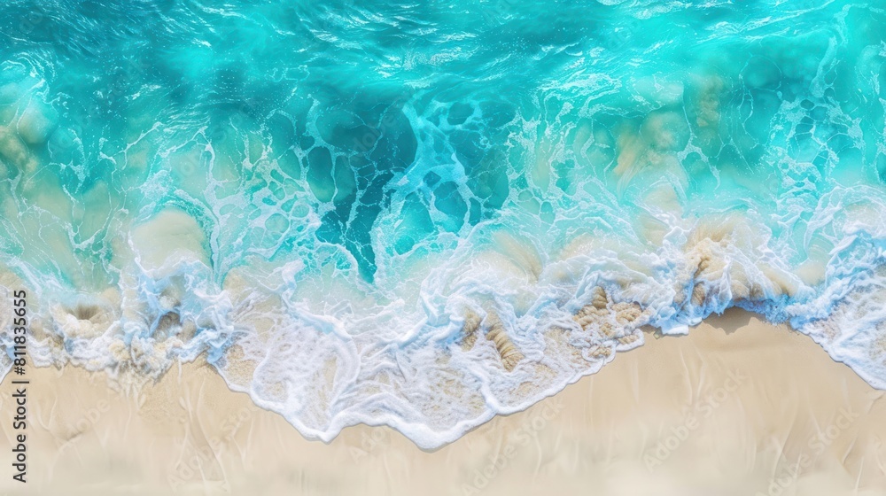 Top view beautiful Wave of the sea on the sand beach Top view beautiful Wave of the sea on the sand beach