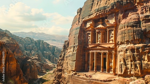 Exploring the ancient ruins of Petra in Jordan where the stone facades carved into the cliffs change color as the day progresses from deep rose to gold