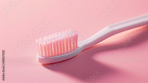 a photo of a toothbrush, soft pastel pink colors, soft light, light pink background