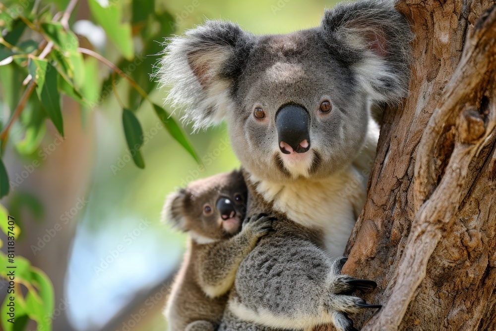 Mother koala with baby, AI generated Mother koala with baby, AI generated