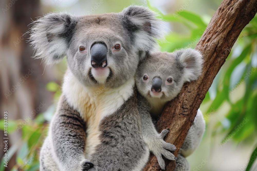Naklejka premium Mother koala with baby, AI generated