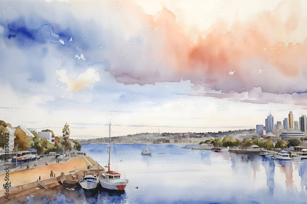 Fototapeta premium Geelong Australia Country Landscape Illustration Art