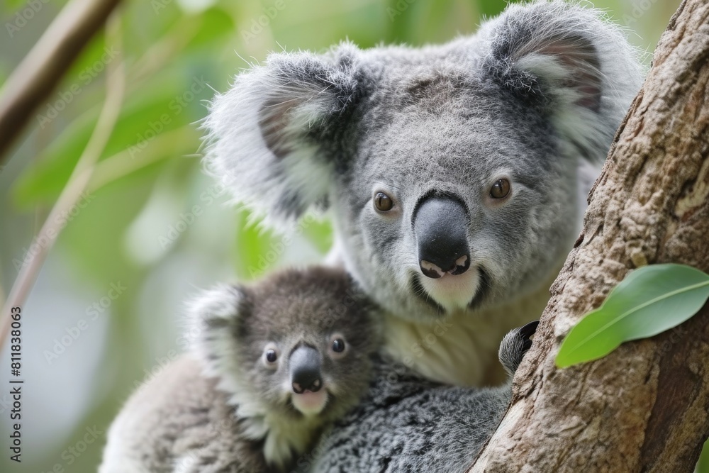 Naklejka premium Mother koala with baby, AI generated