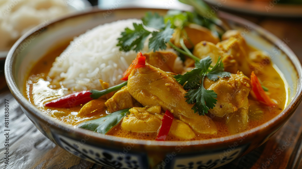 Enjoy a delicious meal of chicken curry with rice, yellow curry chicken, or chicken feet soup with a flavorful yellow curry broth. Enjoy a delicious meal of chicken curry with rice, yellow curry chicken, or chicken feet soup with a flavorful yellow curry broth.