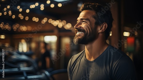 Portrait of a handsome young man smiling while standing in a gym