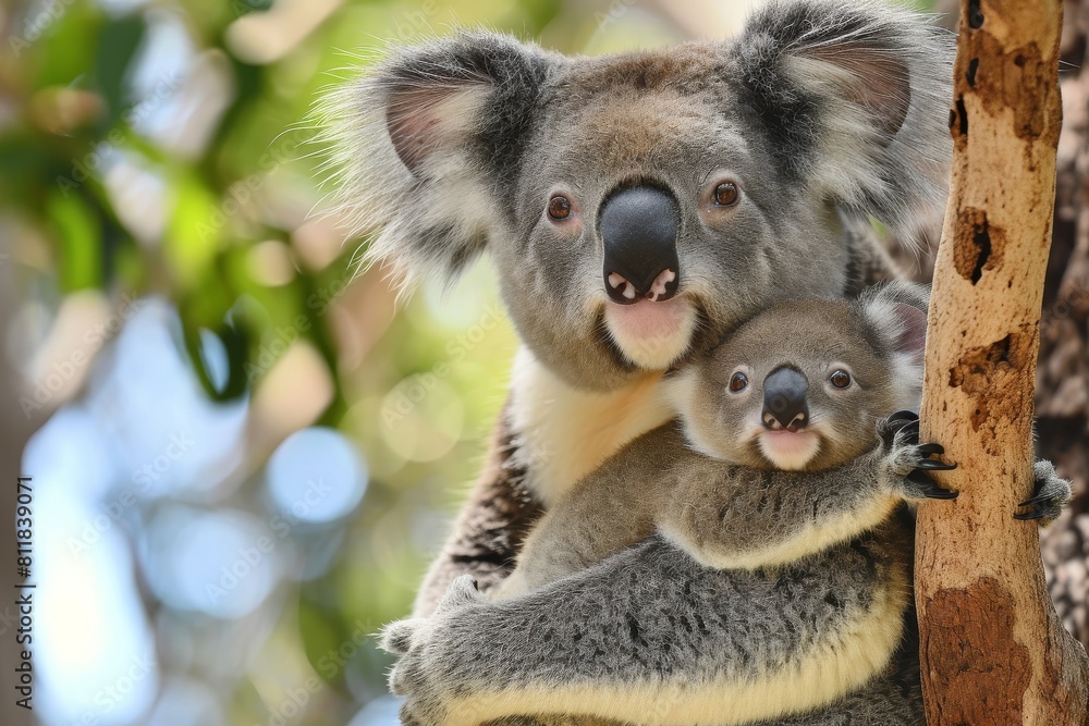 Mother koala with baby, AI generated Mother koala with baby, AI generated