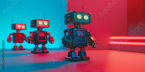 Título Brinquedos de robô coloridos com olhos brilhantes photo