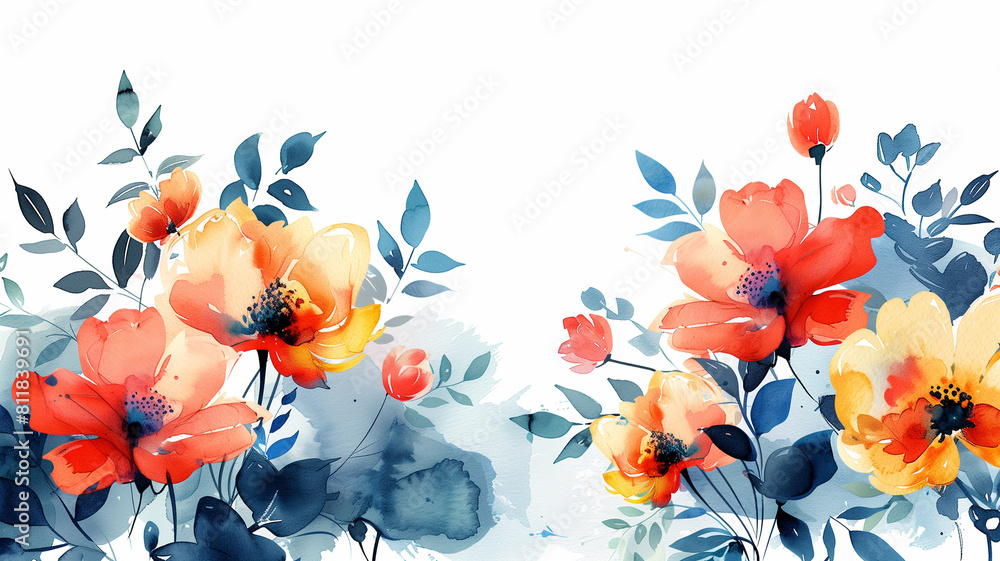 exquisite background with beautiful bright wildflowers. Flat illustrations. invitations, greeting card or spring-themed designs.