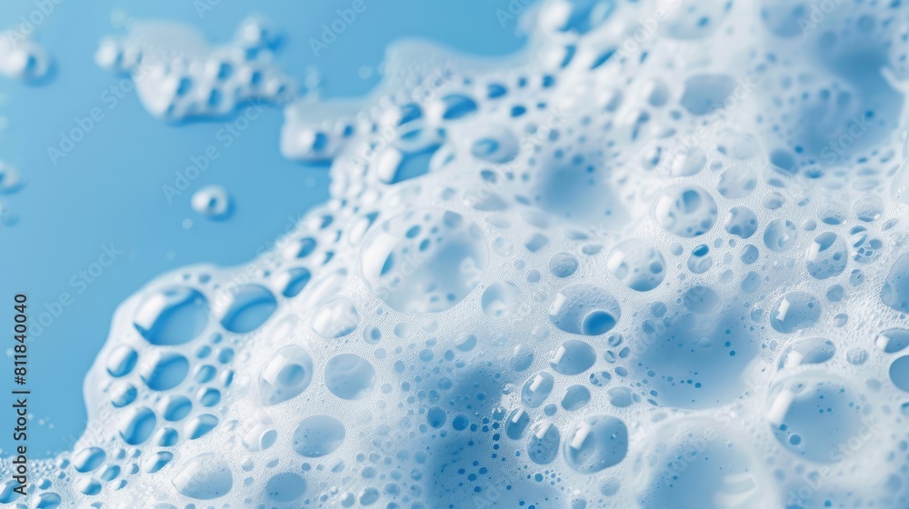 Lush white foam on a blue background, the structure of soap bubbles. Abstract background. Lush white foam on a blue background, the structure of soap bubbles. Abstract background.