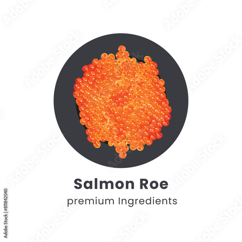 Hand drawn vector illustration of salmon roe or red salmon caviar