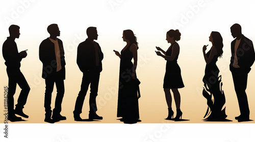 Diverse Professionals Engaged in Dynamic Conversations at Office  Promoting Teamwork and Collaboration - Corporate Communication Concept with Silhouettes of People Talking
