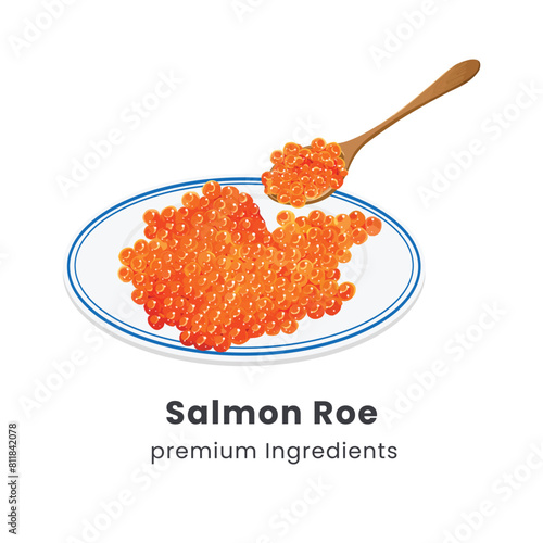 Hand drawn vector illustration of salmon roe or red salmon caviar