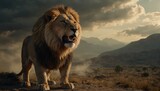 Epic scene with roaring lion