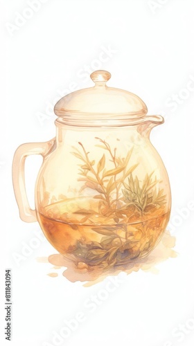 herbal tea brewing in a clear glass pot photo