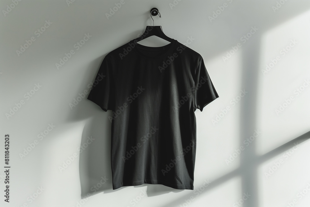 black t shirt hanged on a wall, mockup, generative by ai black t shirt hanged on a wall, mockup, generative by ai