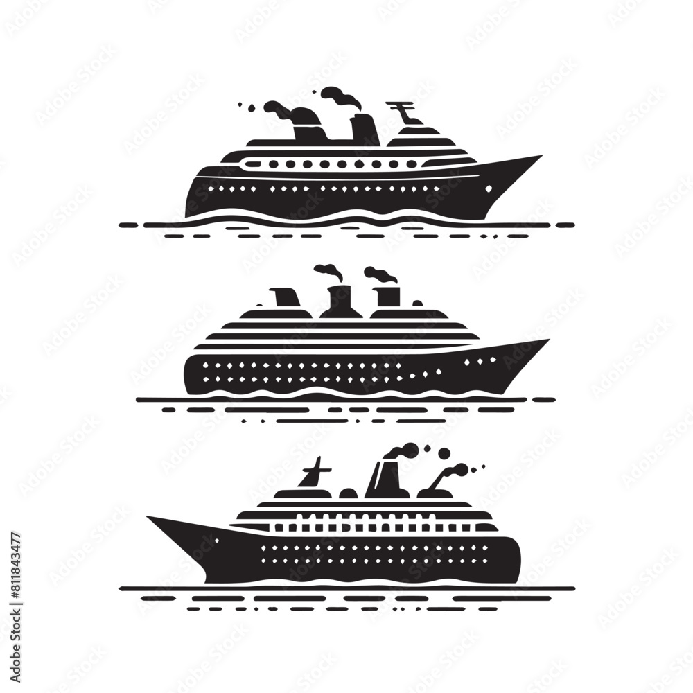 vector set of cruise ships with a simple silhouette style