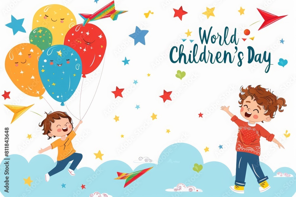 world children's day poster, cute cartoon style with text world children's day poster, cute cartoon style with text