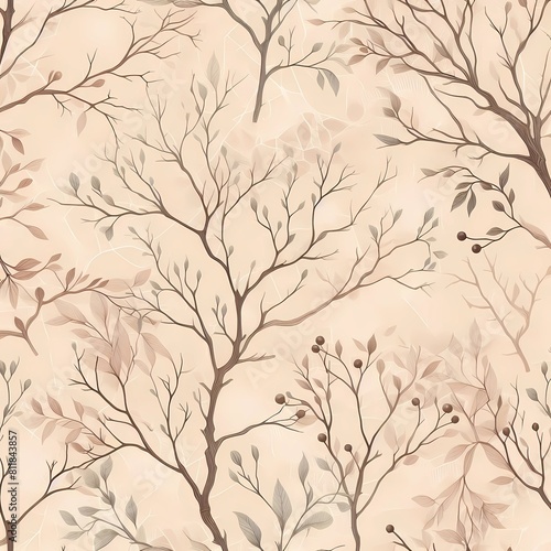 tree branches seamless floral pattern background, generative ai