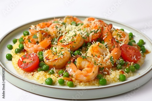 Scrumptious Shrimp and Grits with Peas and Butter Sauce