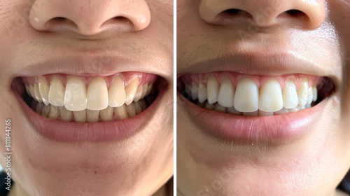 Teeth whitening  also known as laser teeth whitening  can dramatically brighten your smile. You can see the difference in this before-and-after photo of a woman with beautifully white teeth.