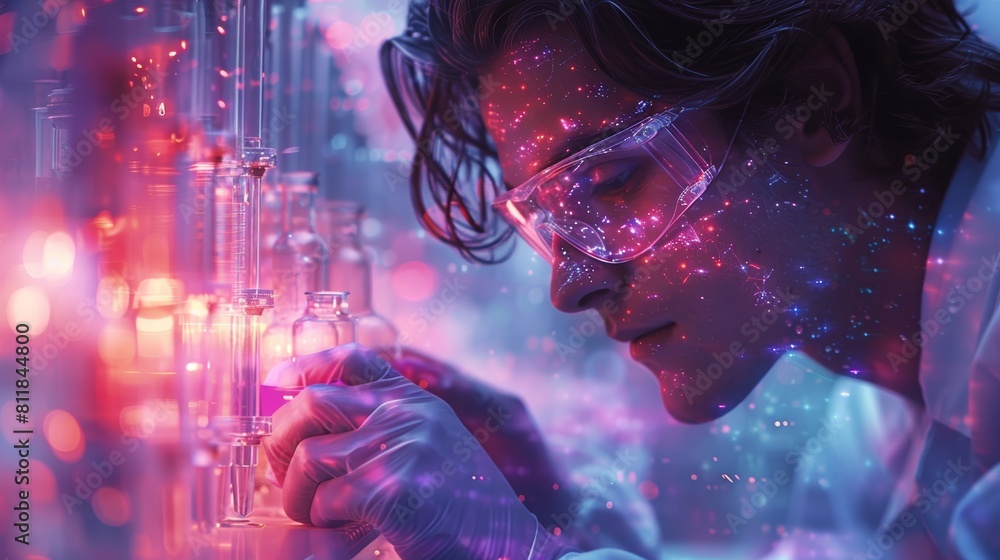 Close-up portrait of a male scientist working in a chemical laboratory. Close-up portrait of a male scientist working in a chemical laboratory.