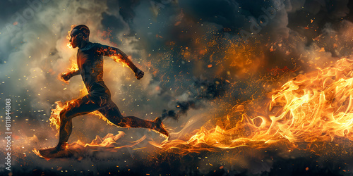 Man on fire running Graphic illustration of a running man covered in flames 