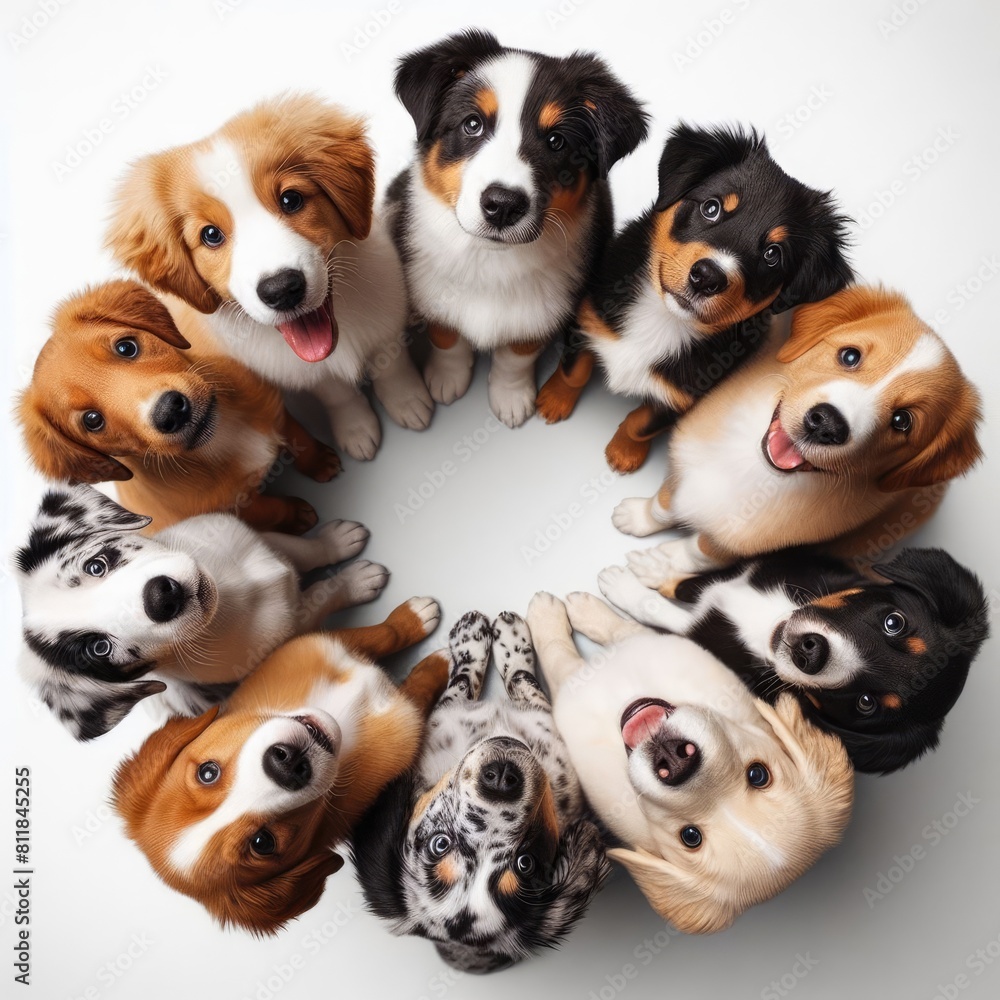 Many dogs looking up image art lively card design illustrator