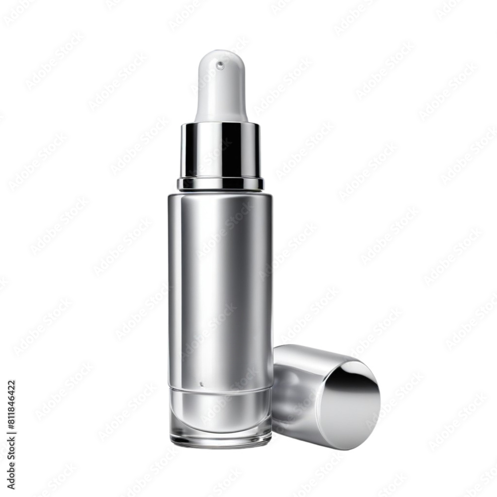 silver serum bottle on Isolated transparent background png. generated with AI silver serum bottle on Isolated transparent background png. generated with AI